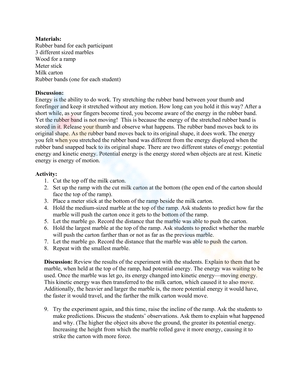 Potential and Kinetic Energy Lab Write Up