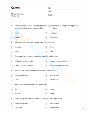 Practice with a Macromolecule Quiz Worksheet