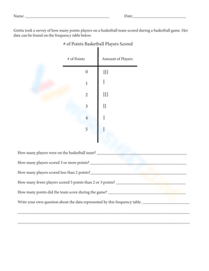 Data Representation: Frequency Tables, Dot Plots Worksheet