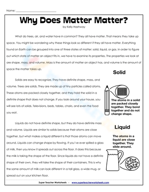 Exploring Matter: Why Does Matter Matter Worksheet