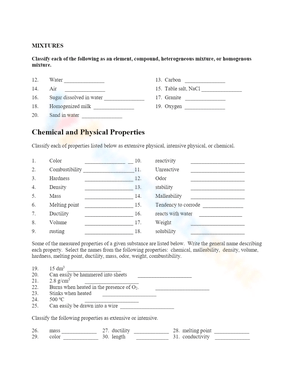 Classification of Matter Worksheets: Chemistry Basics