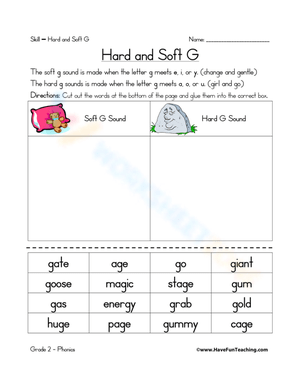 Hard G and Soft G Worksheet