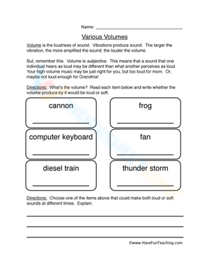 Sound Volume Worksheet
