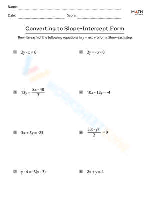 Converting To Slope Intercept Form Worksheet