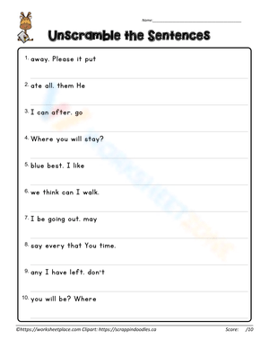 Unscramble the Sentences Worksheet