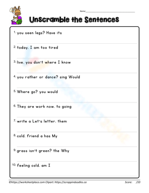 Unscramble the Sentences: Improve Grammar and Reading Skills
