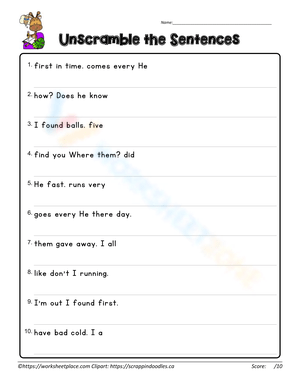 Sentence Unscramble Worksheet: Enhance Reading Skills