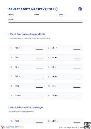 Essential Square Roots Mastery Worksheet | Grade 8 Math
