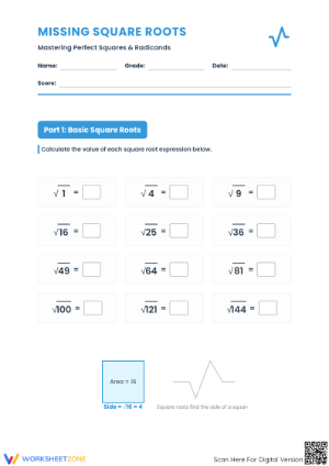 Essential Square Roots Worksheet | Grade 6-7 Math