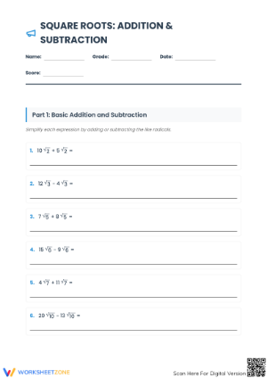 Square Roots Worksheet | Printable Grade 8 Math