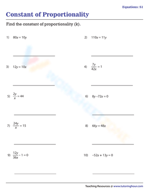 Constant of Proportionality Equations Worksheet