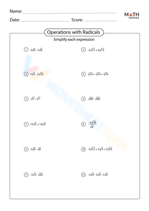 Operations with Radicals Worksheet