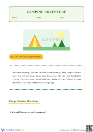 Camping Reading Comprehension | Grade 2-3 Printable