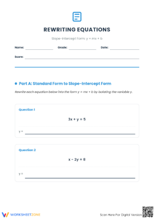 Printable Slope Intercept Form Worksheet | Grade 8 Math
