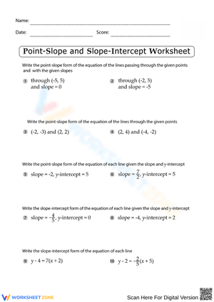 Point-Slope and Slope-Intercept Equation Worksheet