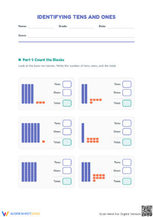 Identifying Tens and Ones Worksheet | Grade 1 Printable