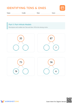 Identifying Tens and Ones Worksheet | Grade 1 Printable