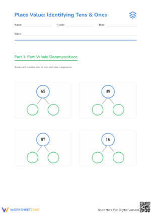 Printable Tens and Ones Place Value Worksheet | Grade 2