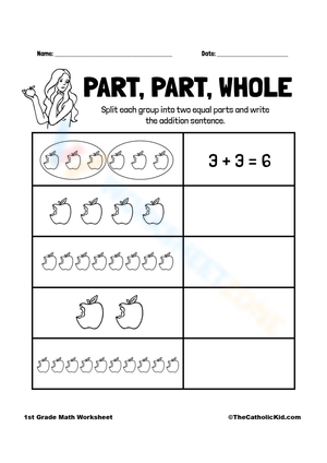 Part, Part, Whole Math Worksheet for Kids