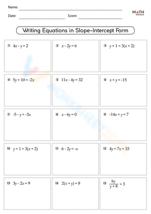 Writing Equations in Slope Intercept Form Worksheet