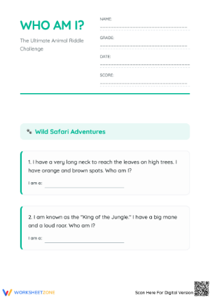 'Who Am I?' Animals Worksheet