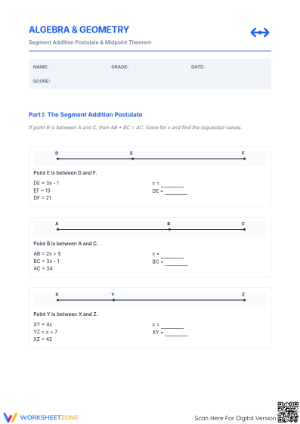 Essential Segment Addition and Midpoint Algebra Worksheet