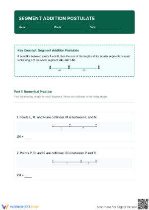 Printable Segment Addition Postulate Worksheet | Grade 8