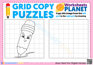 Grid Copy Puzzles: Smiling Pencil Illustration