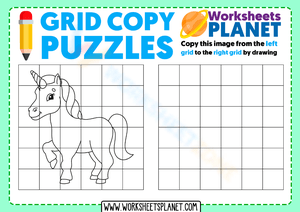 Unicorn Grid Copy Puzzle Worksheet
