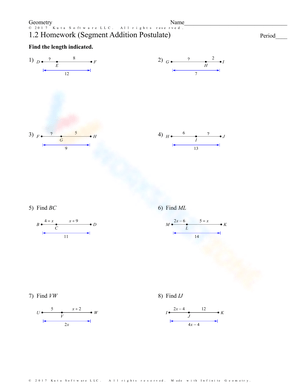 Segment Addition Postulate Geometry Worksheet