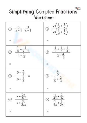 Grade 8 Complex Fractions Worksheets 2024