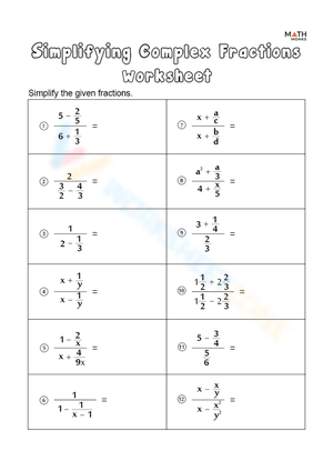 Complex Fractions Worksheet: Simplify and Practice