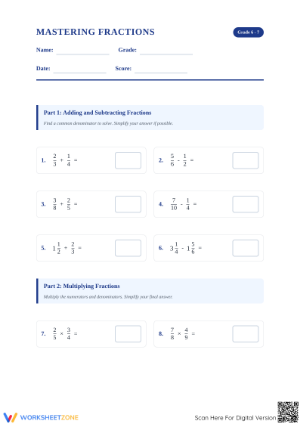 7.NS.A.3 Worksheet: Fraction Operations — Grade 7 Aligned