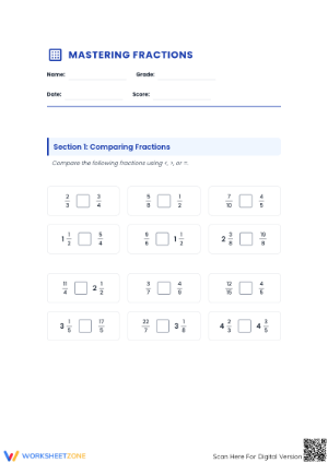 Essential Mastering Fractions Worksheet | Grade 6-7 Math