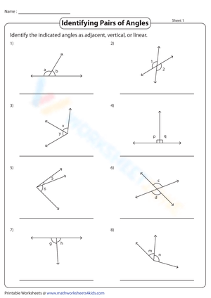 Identifying Pairs of Angles Worksheet