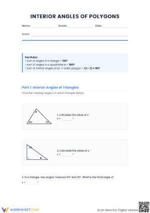 Interior Angles of Polygons Worksheet | Essential Grade 7