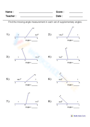 Supplementary Angles Worksheet