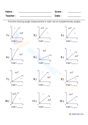 Complementary Angles Worksheet