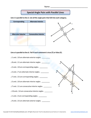 Angle Pairs with Parallel Lines
