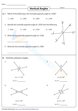 Vertical Angles Practice - Geometry Worksheet