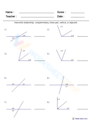 Angle Pairs Worksheet