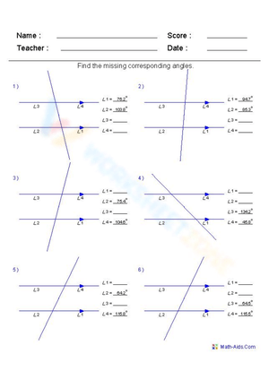 Corresponding Angles Geometry Worksheet