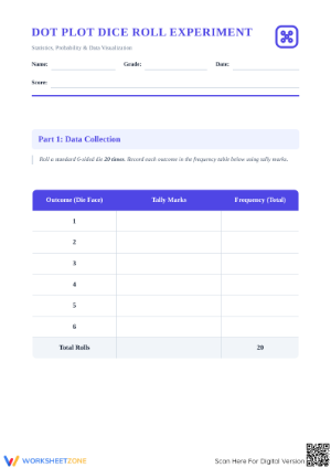 Printable Dot Plot Dice Roll Worksheet | Grade 6 Math