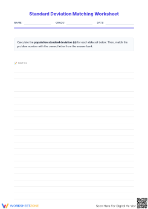 Printable Standard Deviation Practice: Grade 6-7 Stats