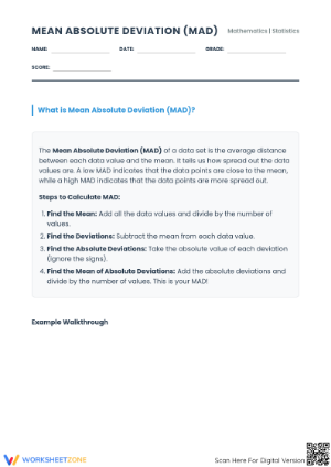 Mean Absolute Deviation Worksheet | Grade 6-8 Essential
