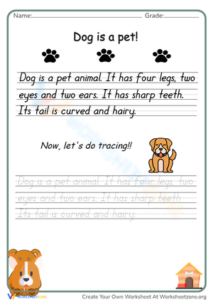 Handwriting Practice Worksheet: Dog is A Pet