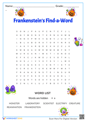 Frankenstein Word Search Puzzle