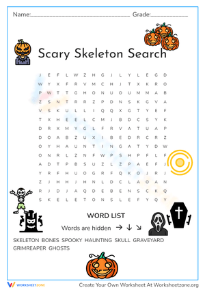 Scary Skeleton Word Search