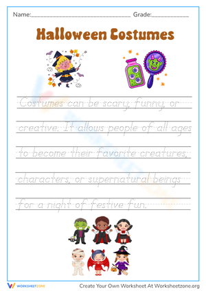Halloween Costumes Cursive Writing