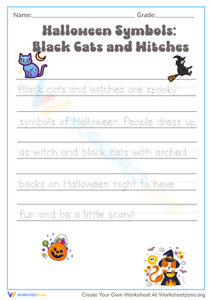 Halloween Writing Practice: Black Cats & Witches Tracing Fun